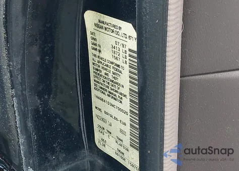 1998 Nissan Sentra E/Xe/Gxe/Gle из США, поврежденный, VIN 1N4AB41D3WC700020